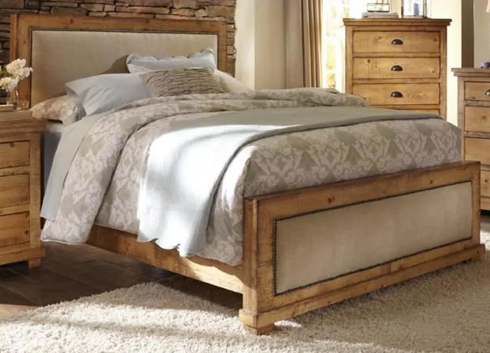 Willow Pine Cal-King Upholstered Bed-1