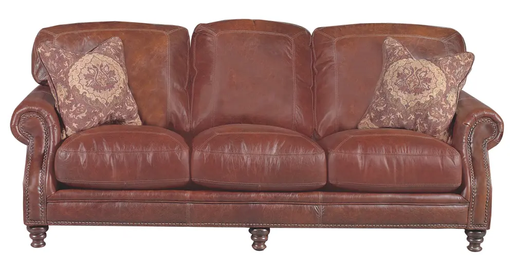 90 Inch Brown Leather Sofa-1