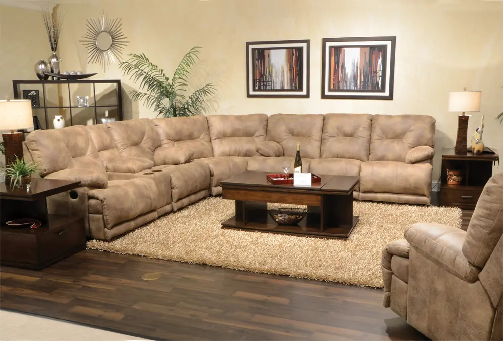 3PC/438M-VOYAGERBR Brandy Brown 3 Piece Manual Reclining Sectional - Voyager-1