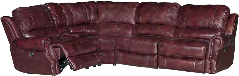 Burgundy Leather-Match 5pc 3x Reclining Sectional - Madison Collection-1