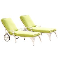 White Chaise Outdoor Lounge Chairs with Cushions (2 pair) - Biscayne
