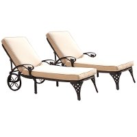 Two Black Chaise Outdoor Lounge Chairs with Cushions - Biscayne