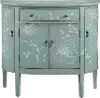 50629 Teal Cabinet With Curved Doors And White Floral Graphics