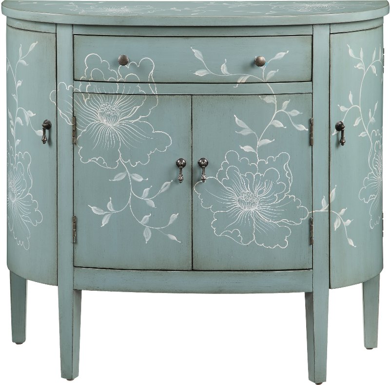 Teal Cabinet With Curved Doors And White Floral Graphics Rc