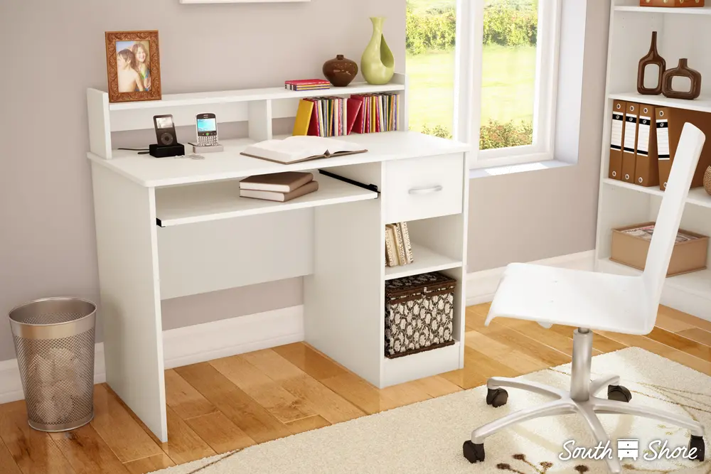 7250076C Pure White Small Desk with Keyboard Tray - Axess-1