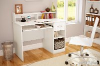 7250076C Pure White Small Desk with Keyboard Tray - Axess