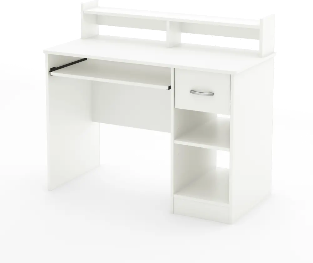 7250076C Pure White Small Desk with Keyboard Tray - Axess-2