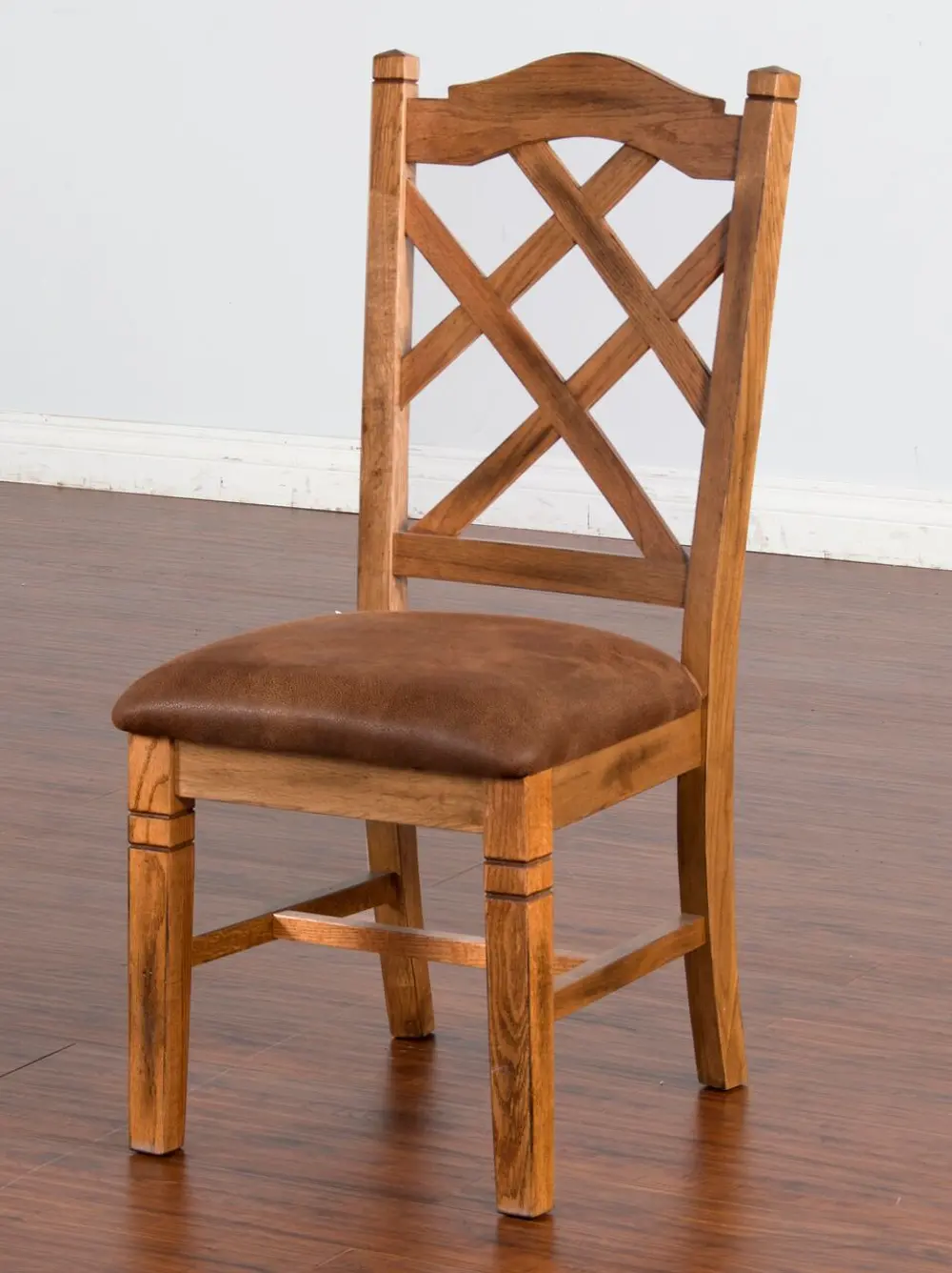 Double Crossback Rustic Oak Upholstered Side Chair - Sedona -1