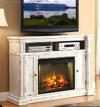 58 Inch Antique White Fireplace Console - New Castle