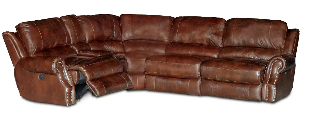 Brown Leather-Match 5pc 2x Power Reclining Sectional - Madison Collection-1