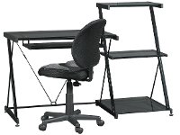 Glass Computer Desk with Bookcase and Office Chair - Nero