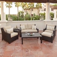OP-PEOSS6-SLT-K Tan 6 Piece Wicker Outdoor Patio Furniture Set - Deco