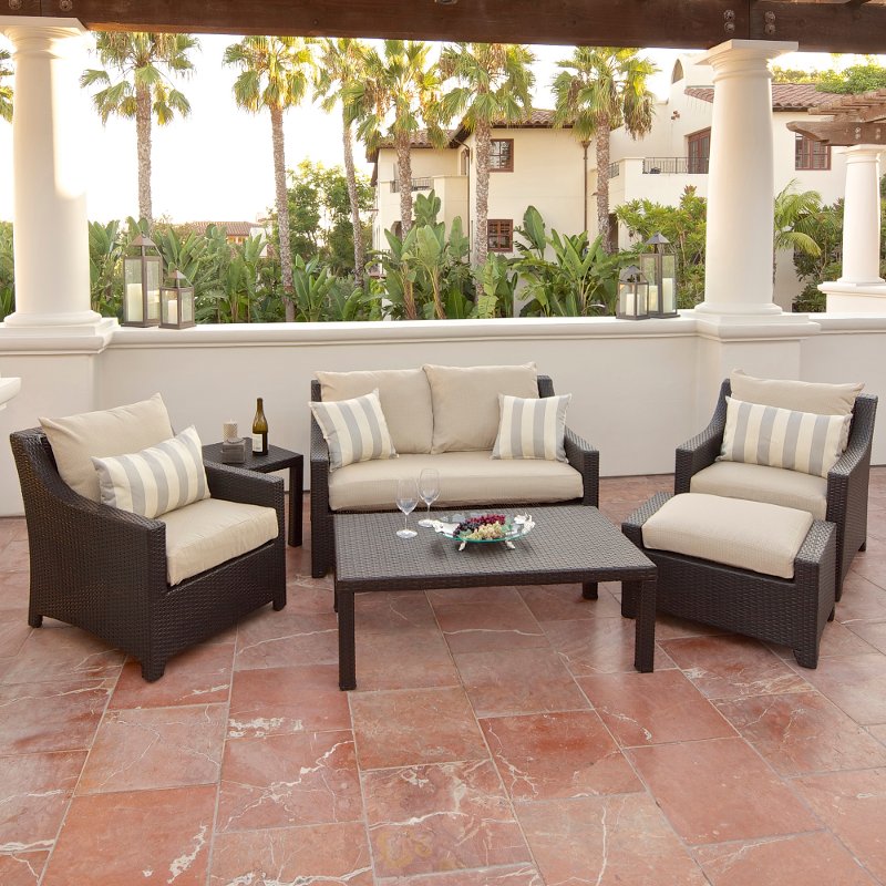 Tan 6 Piece Wicker Outdoor Patio Furniture Set Deco Rc Willey Furniture Store