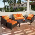 Tikka Orange Wicker Loveseat & Chairs Set - Deco