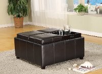 35 Inch Dark Mocha Upholstered Storage Tray Ottoman