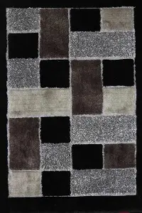 8 x 10 Large Black Area Rug - Shaggy With Design