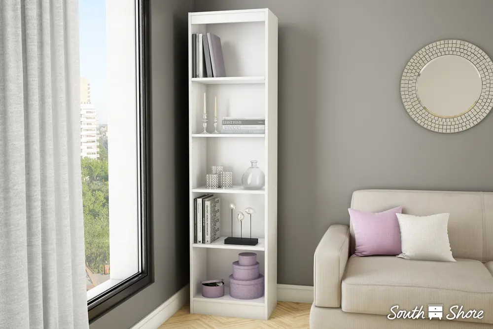 7250758 White 5-Shelf Narrow Bookcase - Axess-3
