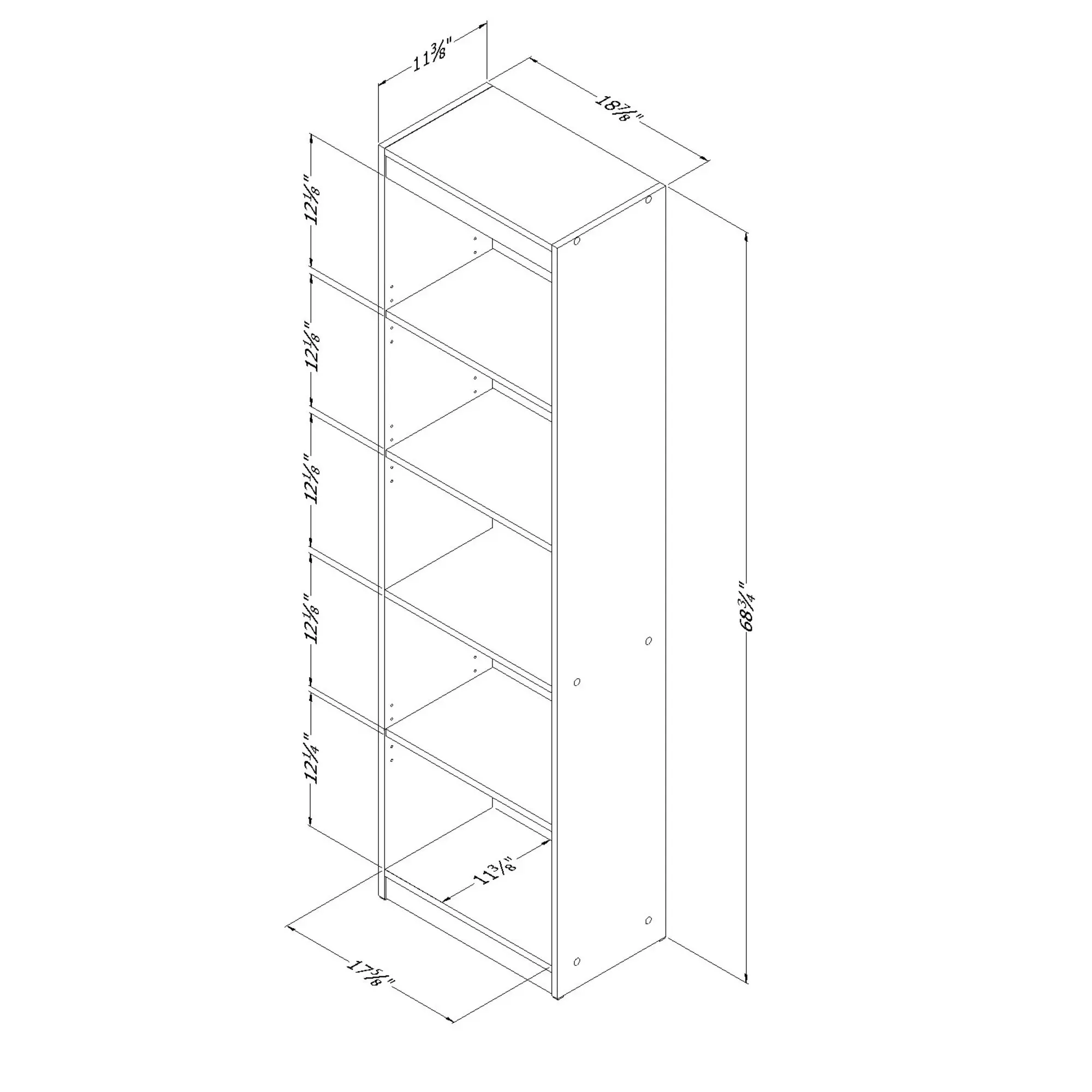 7250758 White 5-Shelf Narrow Bookcase - Axess-5