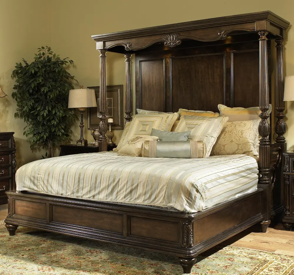 Chateau Marmont Pecan Brown Queen Canopy Bed-1