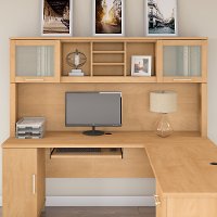 Maple Cross L-Desk 72W Hutch - Somerset