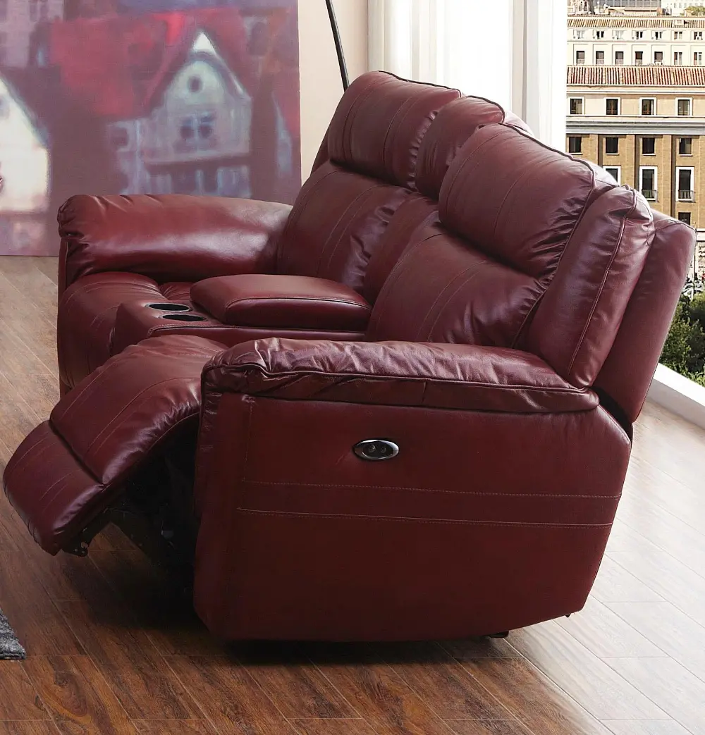 Red Leather-Match Manual Dual Reclining Loveseat - K-Motion-1