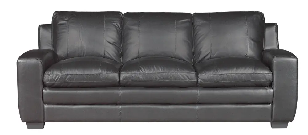 85 Inch Black Leather Sofa-1