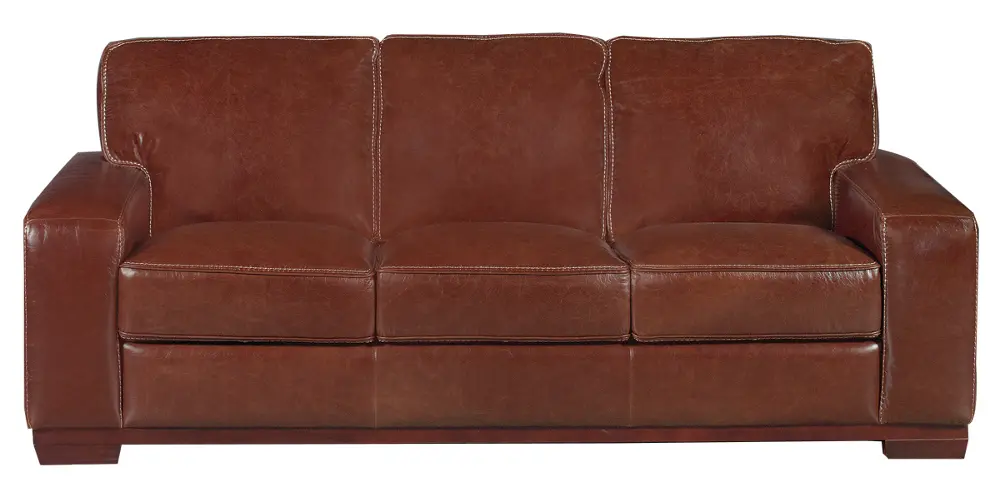 87 Inch Brown Leather Sofa-1