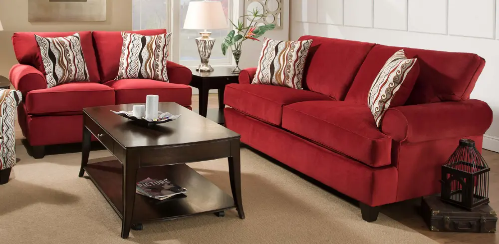 Red Upholstered Sofa & Loveseat-1