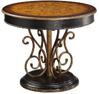 Black and Brown Round Inlay Top Accent Table