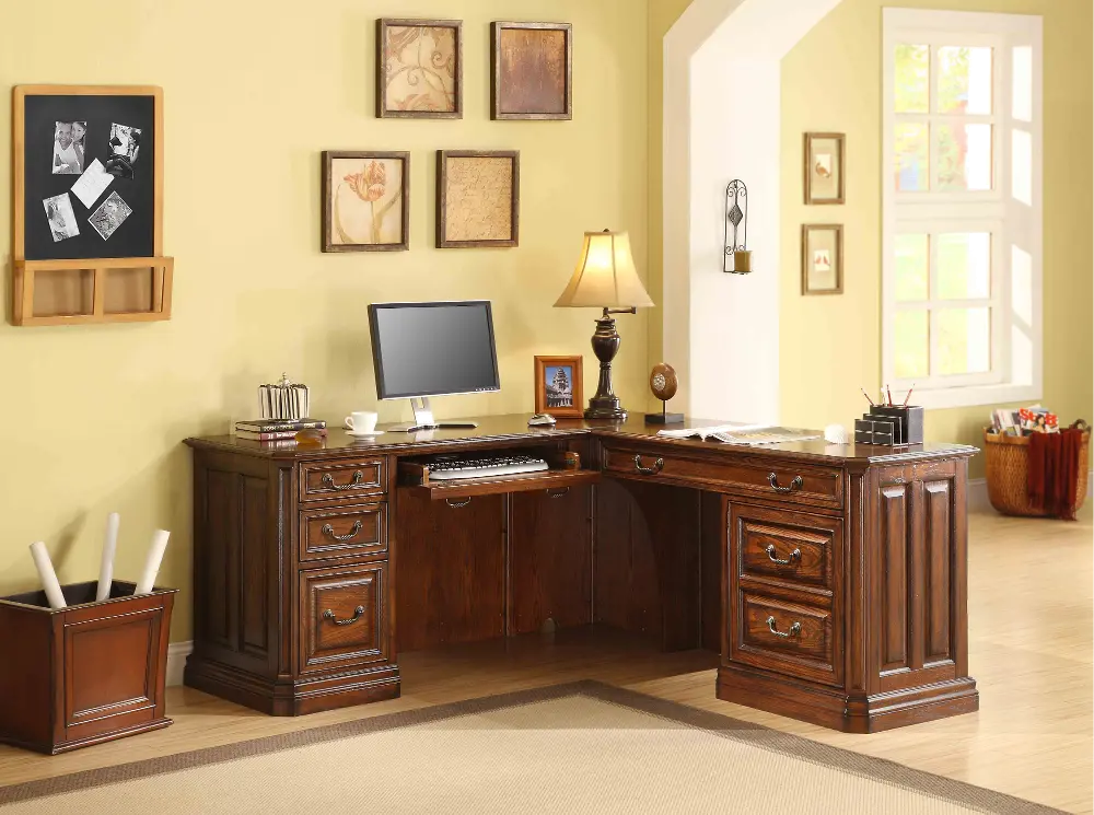 L Shaped Wooden Brown Corner Desk - Breckenridge-1