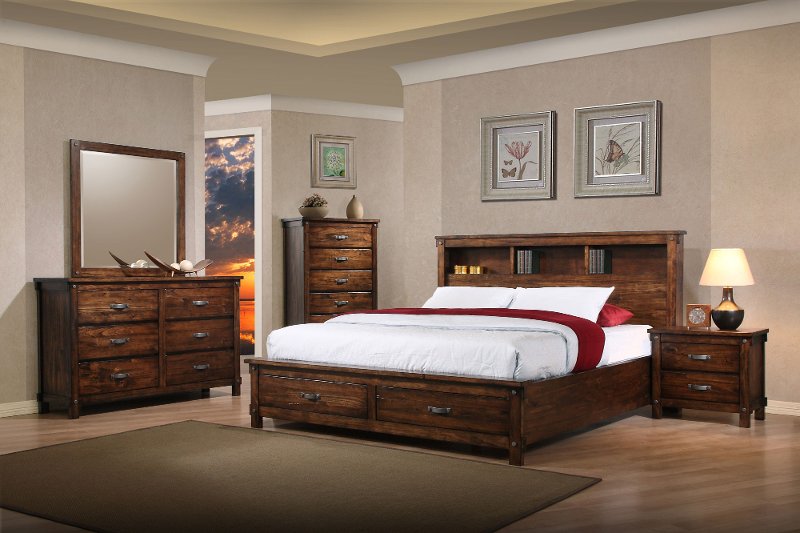 Rustic Classic Brown 4 Piece King Bedroom Set Jessie