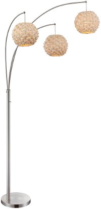 Polished Steel 3-Arm Arc Floor Lamp with Bamboo Shades