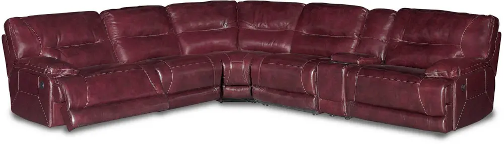 Burgundy Leather-Match 6 Piece Manual Reclining Sectional - Dylan-1
