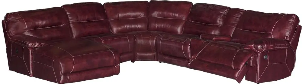 Burgundy Leather-Match 6 Piece Left 2x Power Sectional - Dylan-1