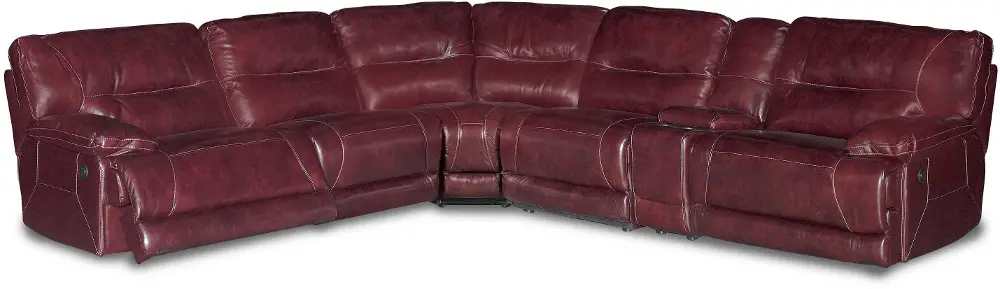 Burgundy Leather-Match 6 Piece 2x Power Reclining Sectional - Dylan-1