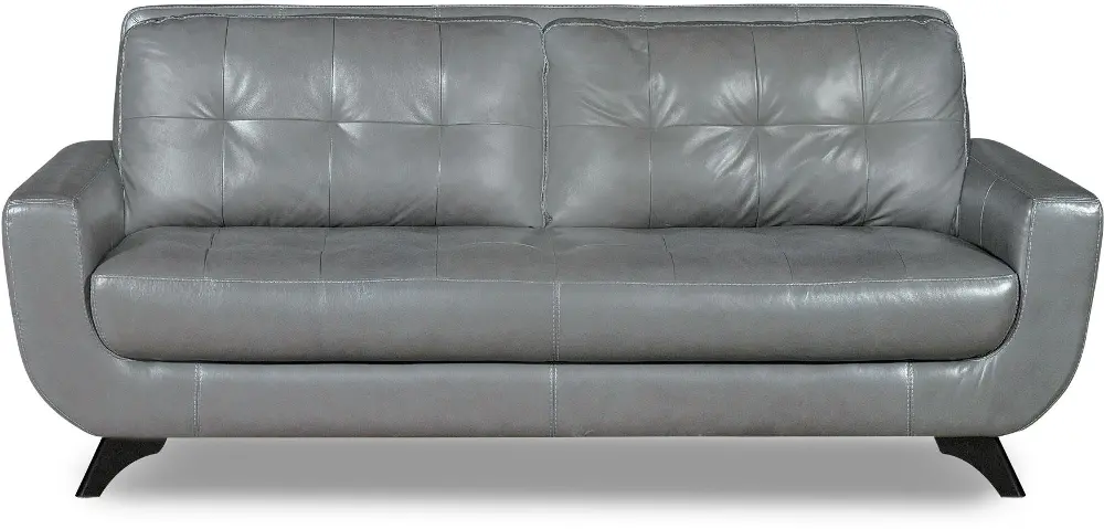 Modern 85 Inch Gray Leather Sofa-1