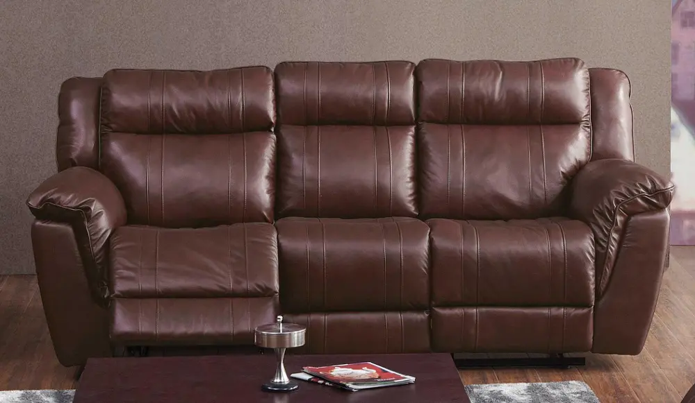 Brown Leather-Match Manual Reclining Sofa - K-Motion-1