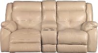 Tan Leather-Match Manual Glider Reclining Loveseat - Nuveau