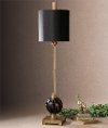 Smoked Etched Glass and Black Buffet Lamp with Brass Accents