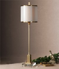 Brushed Brass Plated Metal Buffet Lamp with Crystal Foot