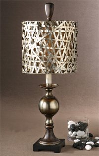 Aluminum & Wood Tone Buffet Table Lamp