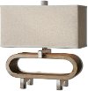 Wood Stained Base Table Lamp with Polished Chrome Details