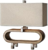 Wood Stained Base Table Lamp with Polished Chrome Details