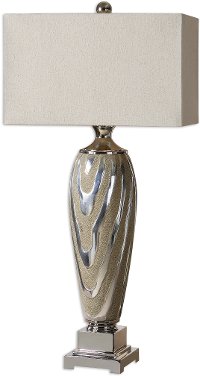 Dusty Beige and Polished Silver Table Lamp