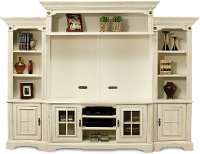 Antique White 5 Piece Vintage Entertainment Center - Highland Manor
