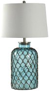 Blue Seeded Glass Table Lamp with Netting