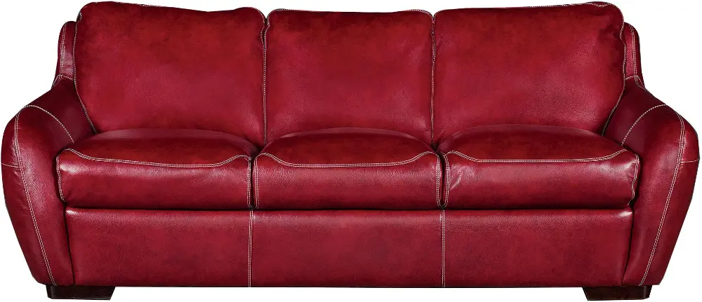Modern 91 Inch Salsa Red Leather Sofa-1
