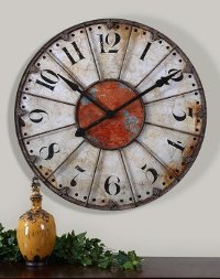 Ellsworth Distressed Ivory and Red Metal Wall Clock-2