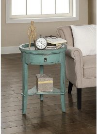 Round Teal Accent Table