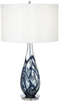 Indigo Blue Swirl Art Glass Table Lamp